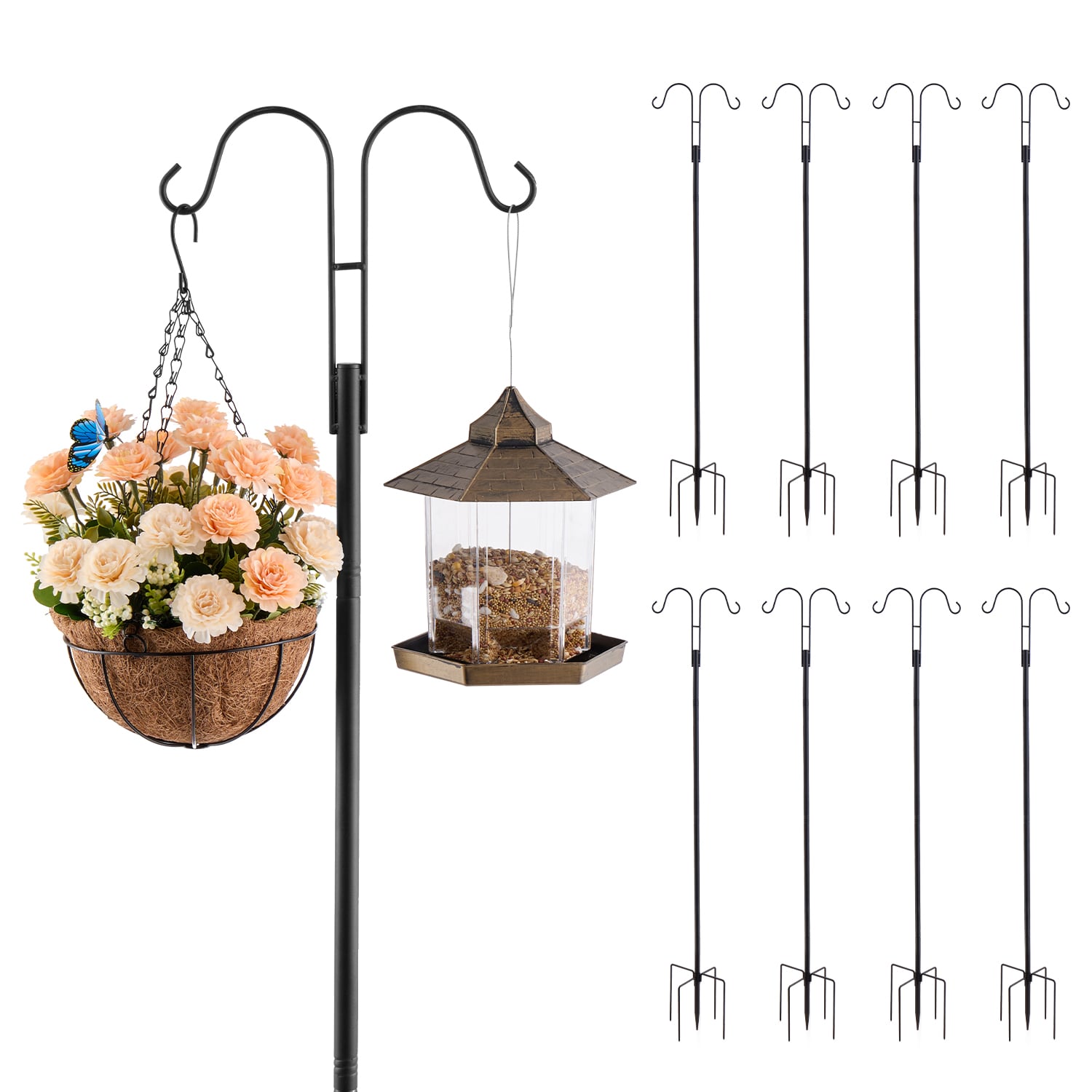 Double Shepherds Hook 8 Pack 60 Inch Heavy Duty Bird Feeder Pole_voghion.com